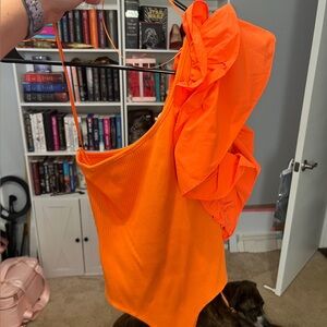 Vibrant Orange One-Shoulder body  suit